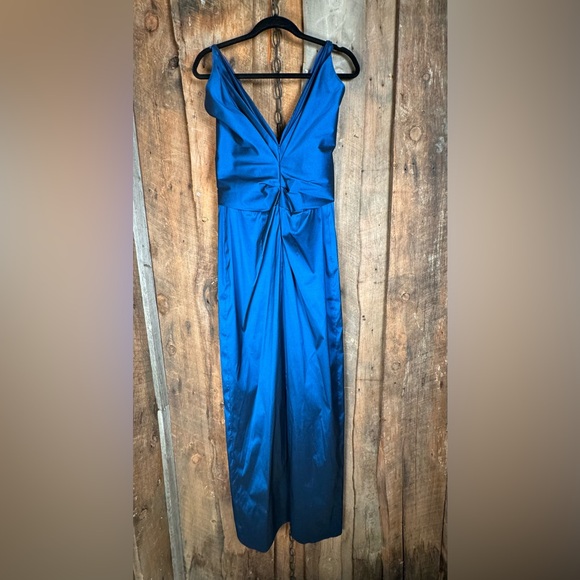 Talbot Runhof "Authentic" Dark Blue Duchess Satin Column Gown - Size 12 - NWT - Picture 10 of 14